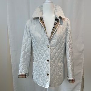 Burberry London Diamond Quilted Nova Check Jacket White Size Small